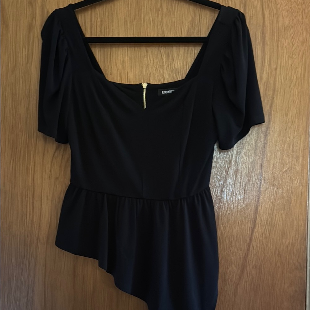 Express Black Asymmetrical Peplum Blouse BNWT